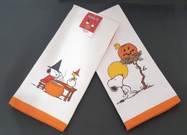 NEW Williams Sonoma PEANUTS Set of 2 Halloween The Great Pumpkin Towels 20&quot; x 30 - £48.36 GBP