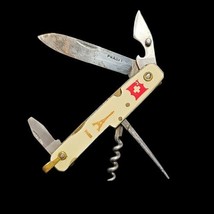 Vintage Pradel French Camp Style Multi Tool Folding Pocket Knife Red Cro... - £96.24 GBP