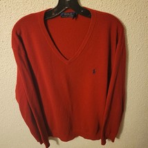 Men&#39;s Red Polo Ralph Lauren V Neck Merino Wool Long Sleeve Sweater Sz XL - $21.29