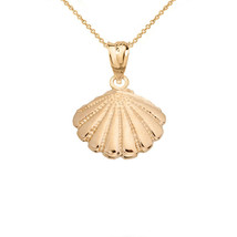 10K Solid Yellow Gold Seashell Cockle Sea Shell Pendant Necklace - £86.44 GBP+