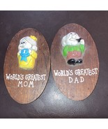 Two Small wooden Plaques World Greatest Dad And Mom - £5.35 GBP