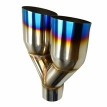 PAIR 2.5&quot;Inlet 3.5&quot; Dual Outlet Exhaust Tip Slant Cut Blue Burnt Stainless Steel - £62.16 GBP