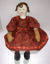 Primitive Cloth Doll Hand Drawn Face Farmhouse Fall Leaves Halloween Decor - £12.98 GBP