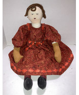 Primitive Cloth Doll Hand Drawn Face Farmhouse Fall Leaves Halloween Decor - £12.57 GBP