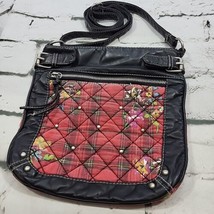Tote Bag Crossbody Purse Black Faux Leather Red Quilted Floral  - $19.79
