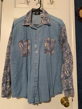 Vintage GITANO Size L Denim Long Sleeve Button Front Pocket Shirt - £4.68 GBP
