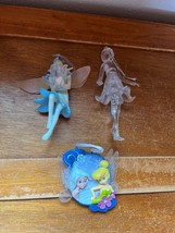 Lot of Disney Tinkerbell Blue Fairy Resin &amp; Clear Plastic w Silver Sparkles Spri - £11.90 GBP