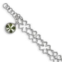 Silver Plat. Plated Clover Epoxy &amp; Shell CZ .5 ext. Bracelet QG4639 - £64.22 GBP