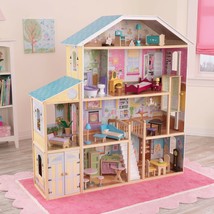 Doll House Mansion 34-Piece Furniture Set Large Dollhouse Wood Kids Girls Toys - £233.39 GBP