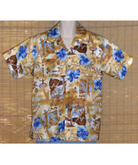 Waikiki Holiday Hawaiian Shirt Tan Blue Floral Natives Tikis Size Large - €21,09 EUR
