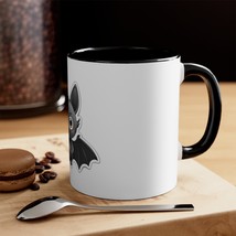 Coffee Mug with Accented Black-Grey Cartoon Bat Design Handle and Interior, 11oz - £13.03 GBP