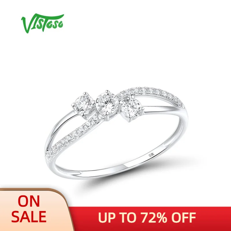 VISTOSO Gold Rings For Women Genuine 9K 375 White Gold Ring Sparkling White CZ P - £57.24 GBP