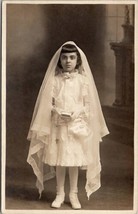 RPPC Young Girl First Communion Beautiful Veil Bible Studio Photo Postcard G25 - £10.01 GBP