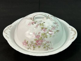 Vintage Antique Victoria Austria Pink Floral Cloche Cheese Bowl 7 1/2&quot; Inches - £15.82 GBP