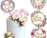 Gold Flower Acrylic Happy Birthday Cake Topper Cake Decoration Supplies ... - £13.23 GBP
