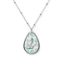 Nautical Anchor &amp; Seashells ~ Oval Pendant Necklace 20&quot; Silver Chain Jewelry - $24.18