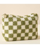 Sherpa Teddy Travel Cosmetic Pouch Check Green White - $24.75