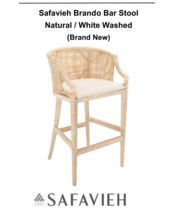 Safavieh Brando Bar Stool - Natural / White Washed (Brand New) - £148.45 GBP