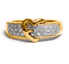 0.30CT Round Moissanite 14K Yellow Gold Plated Heart Belt Cluster Promise Ring - £70.84 GBP