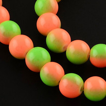 50 Neon Beads 8mm 2 Tone Ombre Green Orange Bright Jewelry Supplies Set BULK - £5.53 GBP