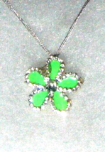 Green 5 Leaf Clover Shamrock Enamel with Clear Rhinestones 925 Sterling Necklace - £14.24 GBP