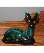 Vintage Blue Mountain Pottery BMP Green Glaze Resting Deer Figurine - £11.84 GBP