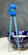 Ebros Blue Maneki Neko Cat Reusable Training Chopsticks Set With Silicon... - £10.19 GBP