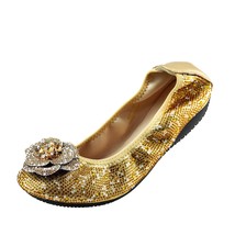 Flower Rhinestone Women Comfy Flat Shoes Nigerian Party Dress Shoes Banana Shoes - £60.59 GBP