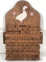 Perpetual Folk Art Wood Calendar Vintage Block Tile Display Swan Design 16&quot; Tall - £63.29 GBP