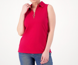 Belle by Kim Gravel Knit Zip Front Tank with Circle Pull Americana Red, Small - £21.49 GBP