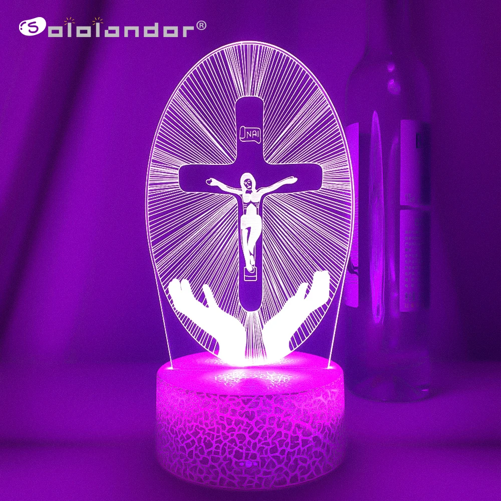 S 3d led night light for friends xmas easter room decor gifts crucifix optical illusion thumb200