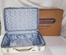 Vintage American Tourister Tiara Suitcase White Blue Inside Hard/Key in Box B - $129.99