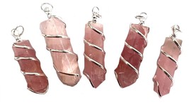 5 Pc Lot Rose Quartz Wire Wrapped Bullet Shaped Pendant Crystal JL792 Jewelry - £14.93 GBP