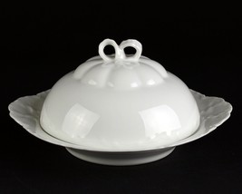 Haviland Limoges Ranson All White Covered Butter Dish, Bow Finial Schlei... - $90.00