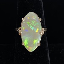 Large Natural Opal 14K Yellow Gold Handmade Flashy Ring Size 6-6.25 TW 5.1 g - £795.35 GBP
