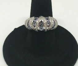 14K White Gold Ring With Natural Tanzanite Set In V-Shaped Channels With Diamond - £350.15 GBP