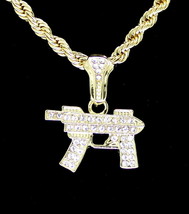 Mini Machine Gun CZ Pendant 14k Gold Plated 24&quot; Rope Chain Necklace Hip Hop - £7.88 GBP