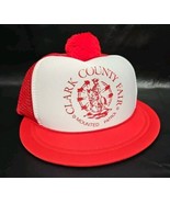 CLARK COUNTY FAIR Mounted Patrol Short Brim PomPom Red Trucker Hat Cap - $91.07