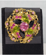 Vintage Molded Pink Green Black Crystal Rhinestone  Dome Brooch Pin - €82,39 EUR