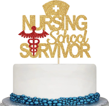 Gold Glitter Nursing School Survivor Cake Topper - Nurse Graduation Deco... - $12.85