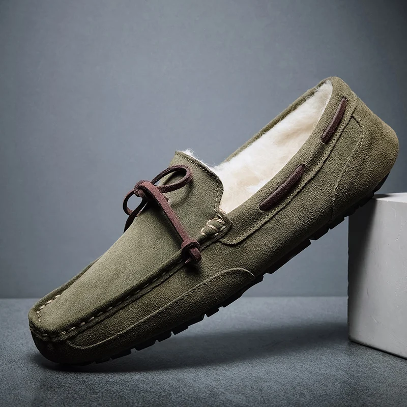 Mens Loafers Plush Suede Shoes Men Driving Shoes Casual Brand Winter Warm Fur Ma - £44.32 GBP