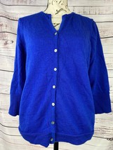 Susan Bristol Button Front Cardigan Womens Large 100% Merino Wool Vintage Blue - £21.39 GBP