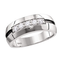 10k White Gold Mens Round Diamond Wedding Black Groove Band Ring 1/2 Cttw - £751.51 GBP