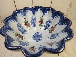 Bowl Blue Footed  5&quot; Floral Vestal Alcobaca Portugal VINTAGE. - £8.43 GBP