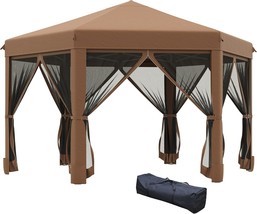 Outsunny 13&#39; X 11&#39; Hexagonal Pop Up Gazebo, Heavy Duty Outdoor Canopy, Brown - $202.26