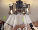 Drnanlit Wood Caged Ceiling Fan With Lights, Farmhouse Bladeless Flush, ... - $116.93