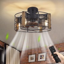 Drnanlit Wood Caged Ceiling Fan With Lights, Farmhouse Bladeless Flush, Kitchen. - £87.73 GBP