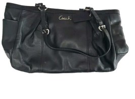 Coach Handbag Black Leather Zipper Pockets Some Stains On Lining Please See Pics - $52.25