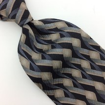Joseph &amp; Feiss Tie Black Gray Tan Silk Geometric Waves Necktie Mens Ties I21-284 - £12.65 GBP