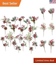 Elegant Holiday Floral Picks - 20 Assorted with Berries, Pinecones &amp; Apples - $40.50
